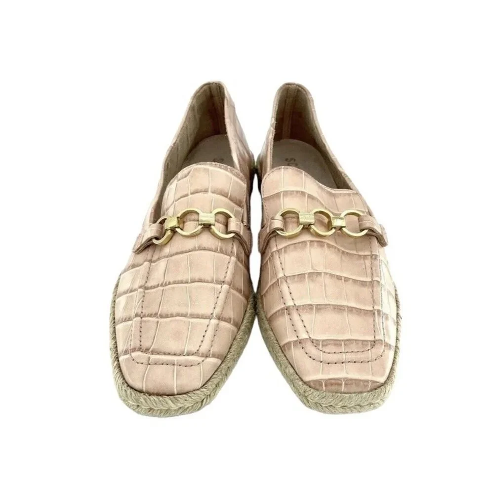 Schutz Women's Loafers Patty Crocodile Embossed Pink Leather Flats SZ 9 NEW